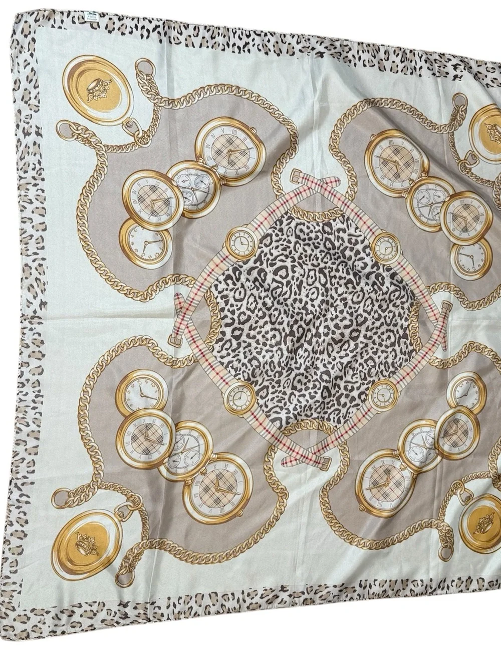 Nova check plaid Gold Chain & Pocket Watch Print Silk Scarf Leopard